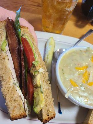 BLTA with Turkey on fresh house-made bread with a cup of broccoli cheese soup