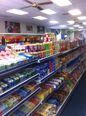 Dry goods shelves aisle.