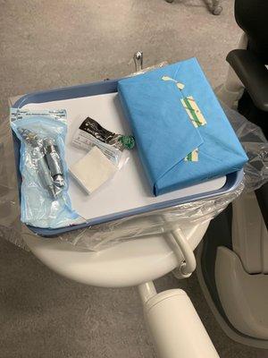 Dental tray with instruments