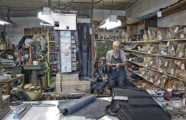 Hard at work on Sunday afternoon at Ben's Shoe Repair in Hightstown NJ