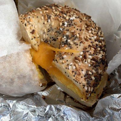 Egg & cheese on everything bagel