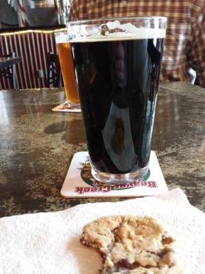 Paddlefish Stout and a fresh cookie.  Yum!