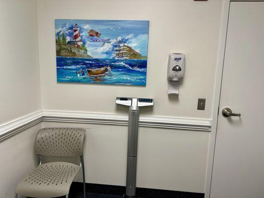 The inside of the exam room.