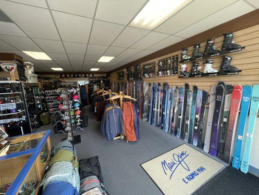 We sell skis, boots, poles, bindings, snow jackets and pants, hats, goggles, sunglasses, avi gear, and much more!