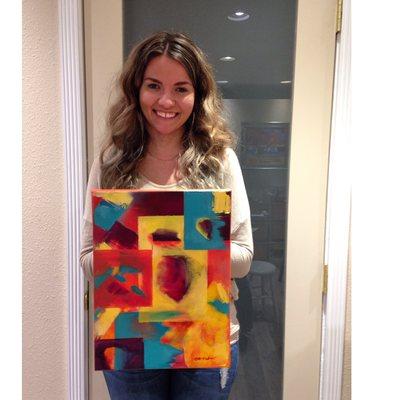 Our teacher Danielle with her original abstract oil painting.