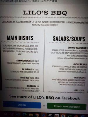 Full menu available on their Facebook page