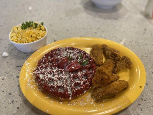 Chicken & Red Velvet Waffle Mac & Cheese