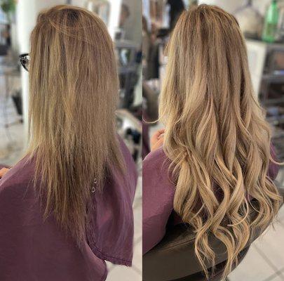 Before & after highlights by Michelle, extensions done by Lorraine