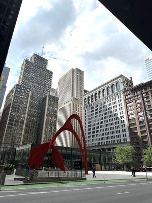 Seeing The Flamingo from afar shows the size and magnitude of the work. Looks great with skyscrapers in the background.