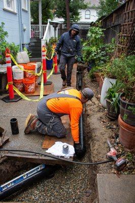 Repiping a backed up sewer