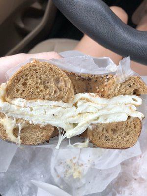 Whole wheat everything with egg white and provolone