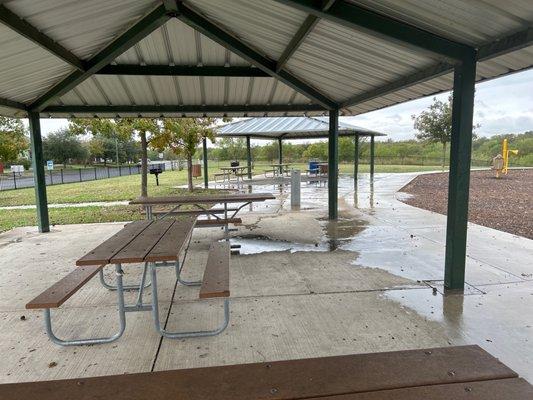 Covered picnic tables and grills