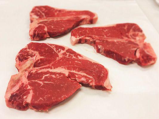 The marbling in our USDA choice t-bones guarantees a juicy, mouth-watering steak.