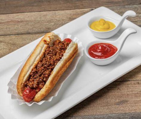 Simple and delicious our Texas spicy chilidog