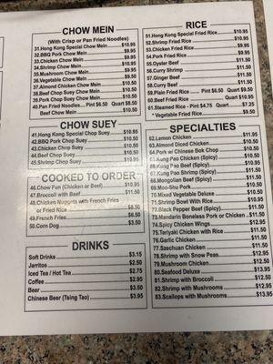 Updated menu with prices 2024