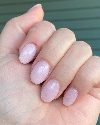 A gorgeous pink glitter almond shape Nunhi did