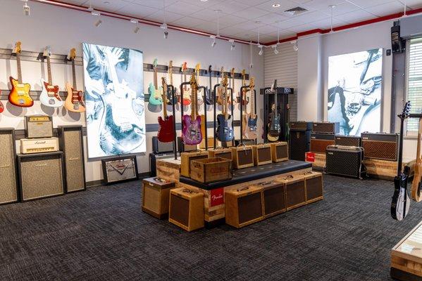 The Music zoo's "Fender Guitar" showroom. Filled with a plethora of Fender guitars amps and basses