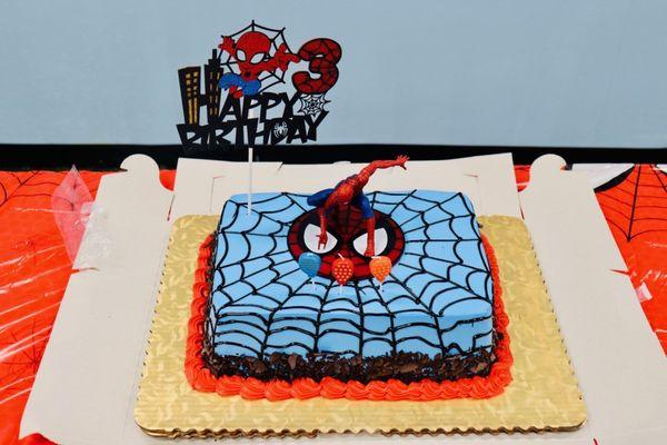 Black Forest cake: customised to Spiderman Theme