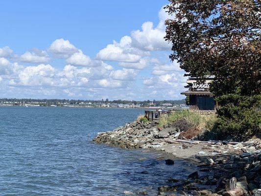 Along the paved walkway with view of Wood's cafe.