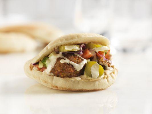 Pillow pita, falafel sandwich.