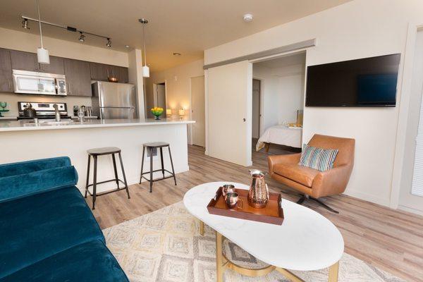 Bright and open floor plans at the Henry Apartments in Tacoma. Inviting for guests and for you!