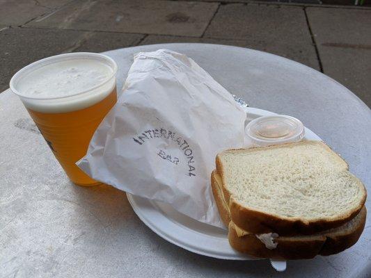 Beer and ham sandwich