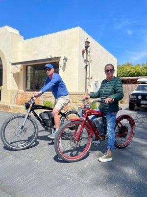 Riding rented electric bikes (vintage electric).