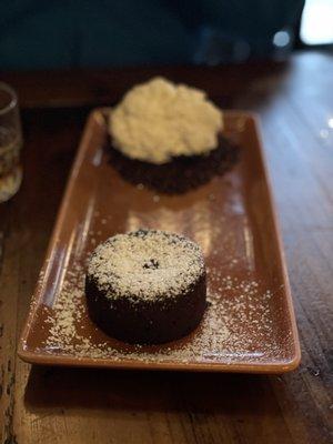 Molten lava cake with ice cream.