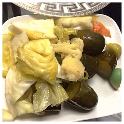 Pickled vegetables: pickles, garlic, cabbage. Could use some onions and tomatoes, but good stuff.