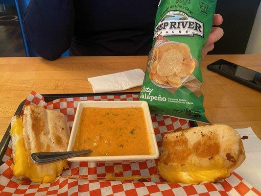 Grilled cheese grinder and tomato bisque