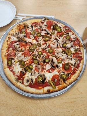 Olives, pepperoni and jalapeno