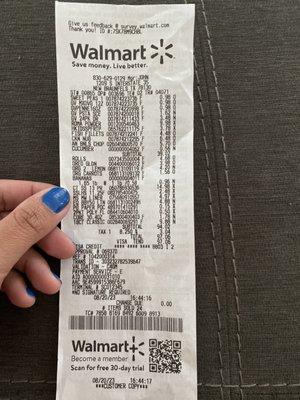 Receipt of todays Racism/discrimination and offensive interaction with one of your white male cashier.