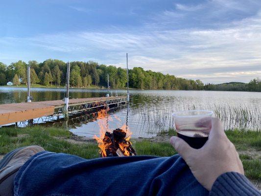 Lake side fire pit. Enjoying the  S'mores package.