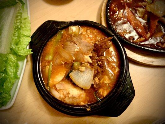 Medium spicy beef tofu soup is my all time favorite.