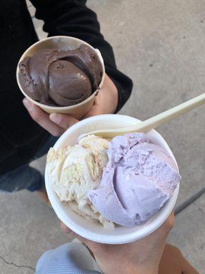 Chocolate and Vanilla in one cup, Lavender Honey and Banana Pudding in the other cup