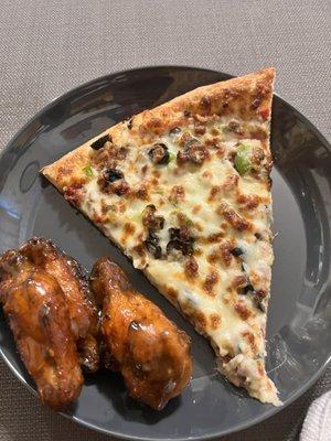 Supreme pizza and mango habenero wings