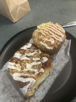 Apple pie cinnamon roll and blueberry muffin