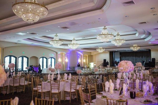 gorgeous crystal chandeliers, beautiful design of this venue