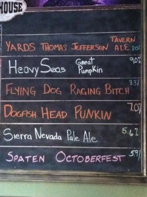 Beer list! Great selection for the fall HON!