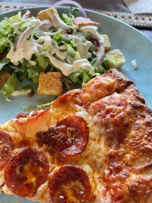 Pepperoni pizza and anti pasta salad