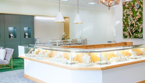 Elegant retail store interior with fine crafted jewelry