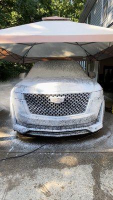 Diamond car wash, with hard wax application applied. Process