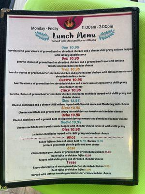 Lunch menu