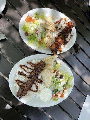 Ground lamb kabob & beef shish kabob lunch - delicious!