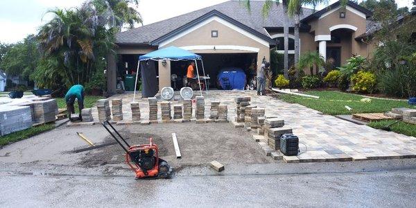 3 Car Garage Paver Driveway and Sidewalk Installation