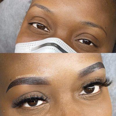 Freshly done before and after ombré brows