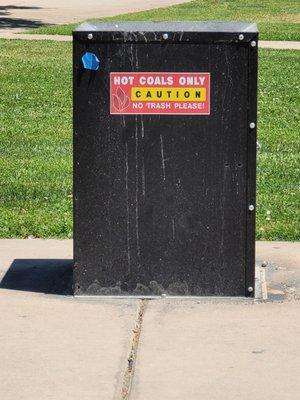 Bin for hot coals off the bbq