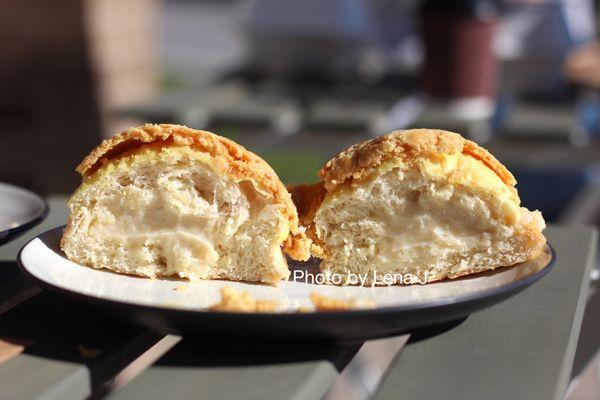 Inside of Custard Bo Luo Bao (Pineapple Bun) ($5.50) - not my favorite item here.