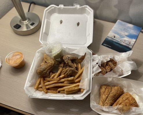 Take out Wings, Red Snapper, and Jumbo Shrimp