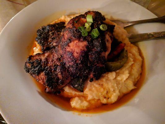 Cajun chicken thighs with polenta (Restaurant Week 2019 menu item)